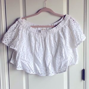 Rebellion White Lace Off the Shoulder Crop Top